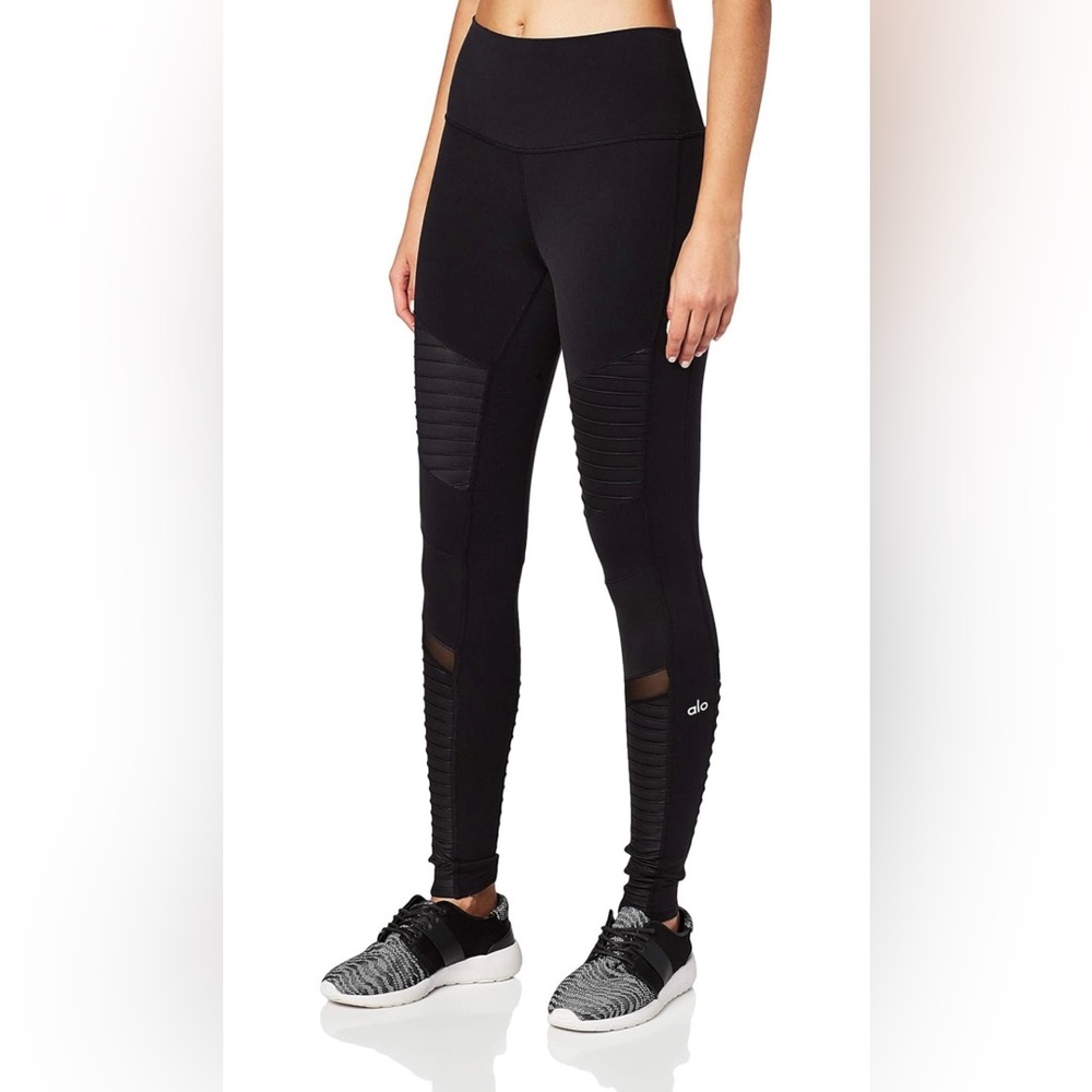 EUC Alo Yoga womens High Waist Moto Leggings, Black/Black Glossy, X-Small
